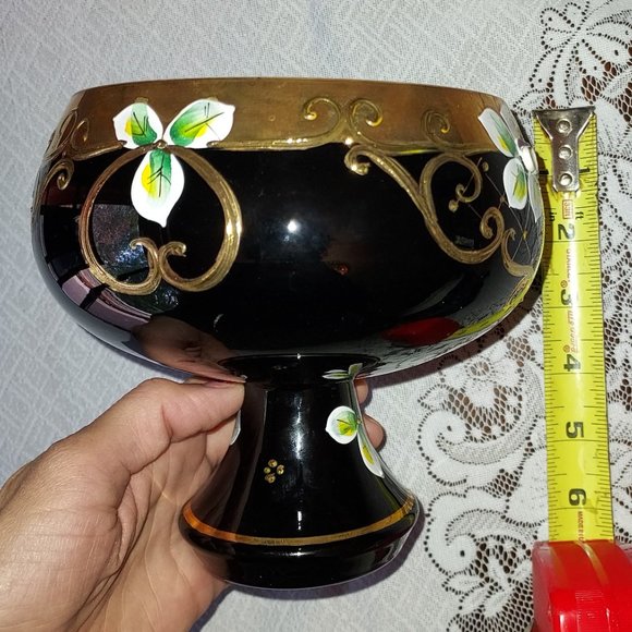 Handmade Rococo Thick Crystal Glass Dessert Candy Bowl Black/Gold NEW - Picture 8 of 9